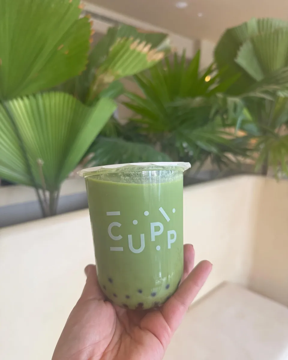 An iced matcha boba at CUPP Hyderabad