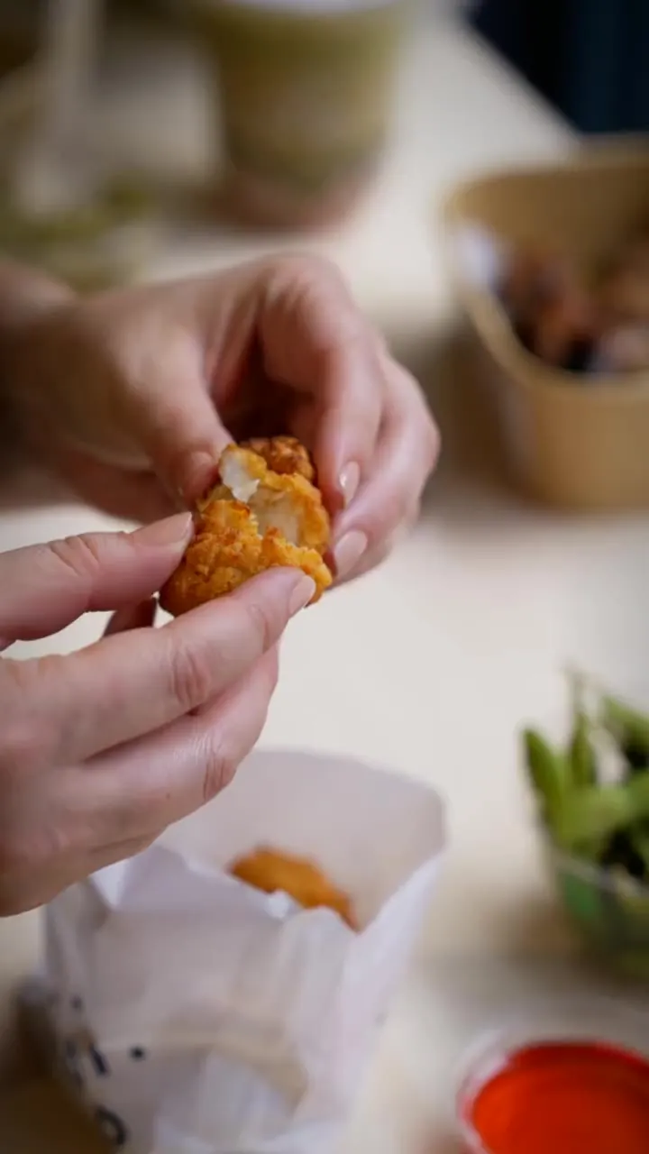 Crispy chicken pulled apart
